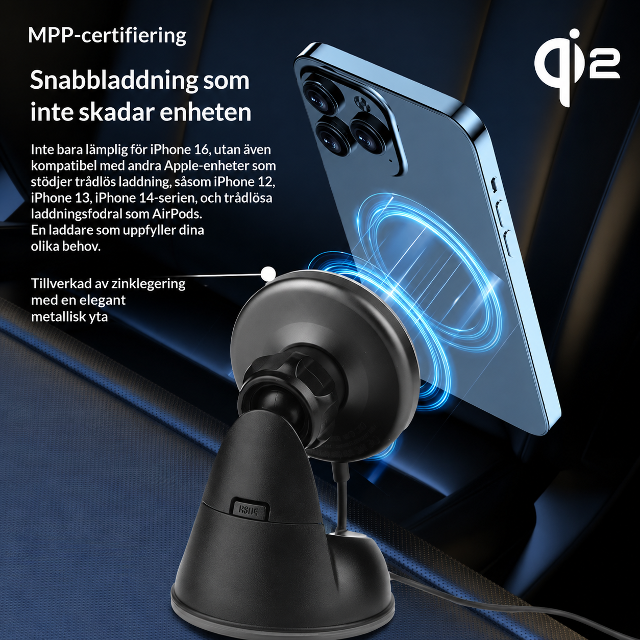 Magnetisk Trådlös Snabbladdare för Bil