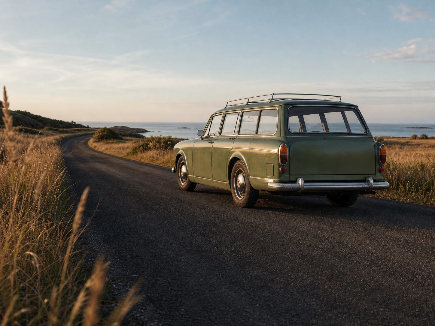 Vintage car on an open road